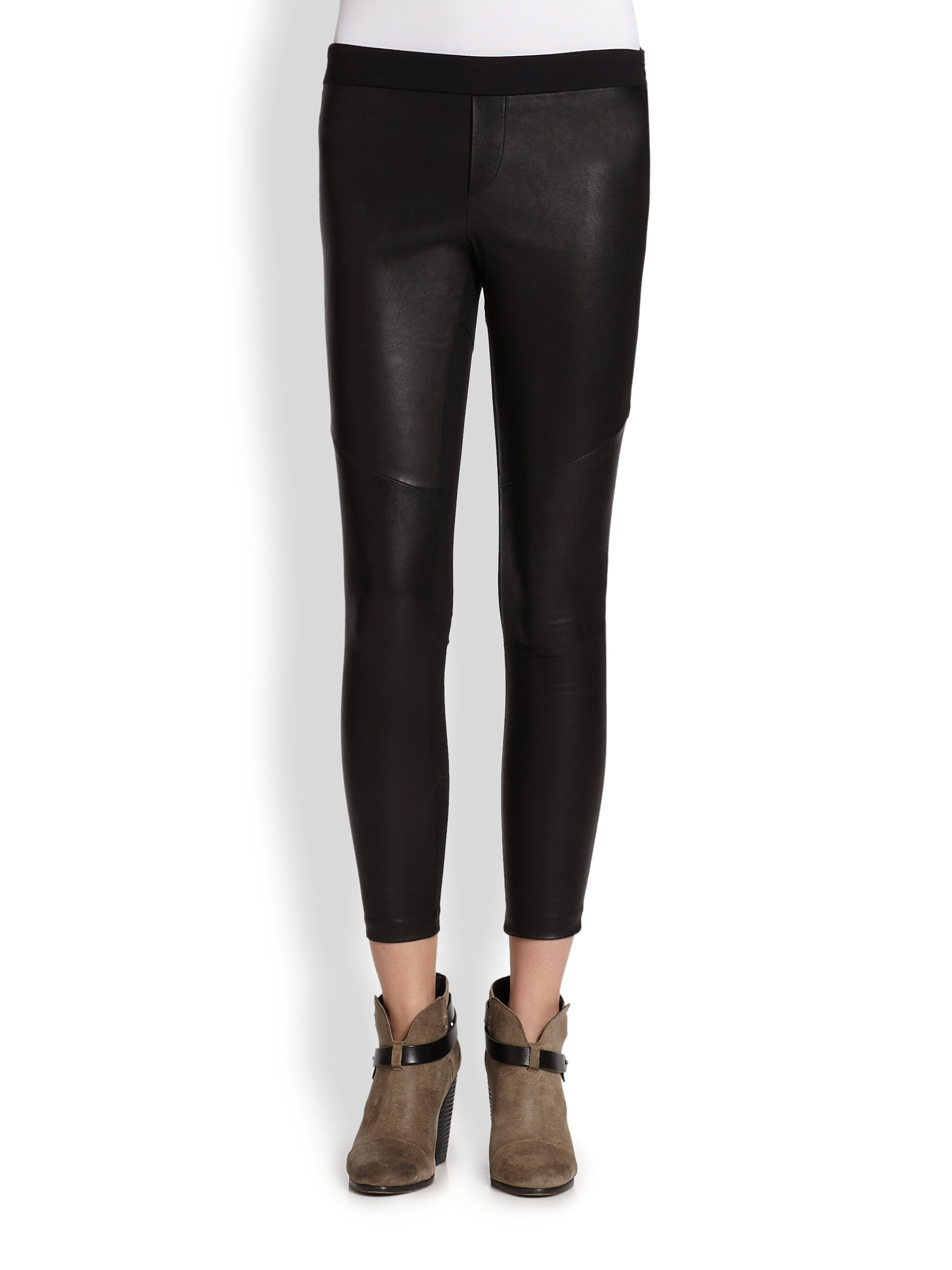 Rag & Bone Daria Cropped Leather Front Leggings in Black | Lyst