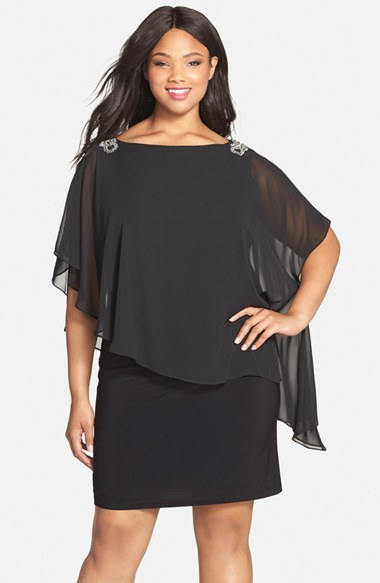 Xscape Embellished Chiffon Overlay Jersey Dress in Black | Lyst