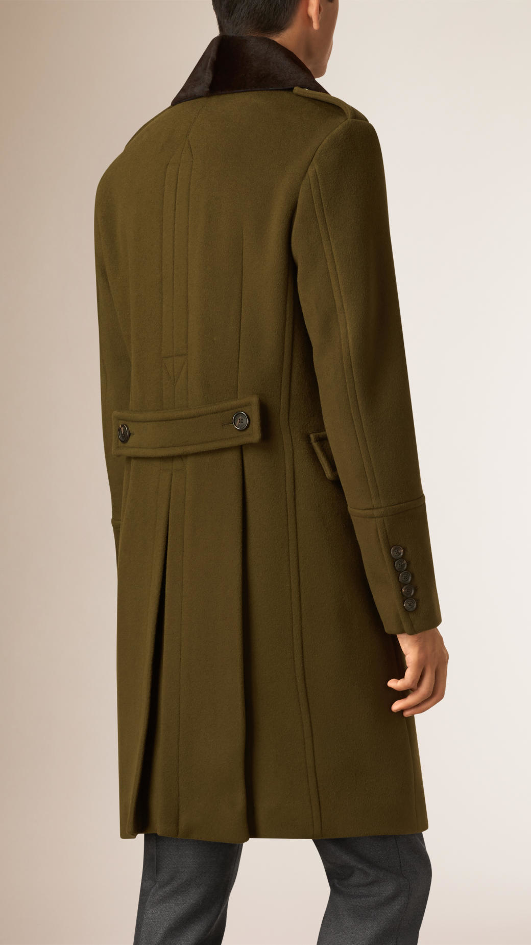 Burberry Wool Cashmere Topcoat With Detachable Fur Collar in Green for ...