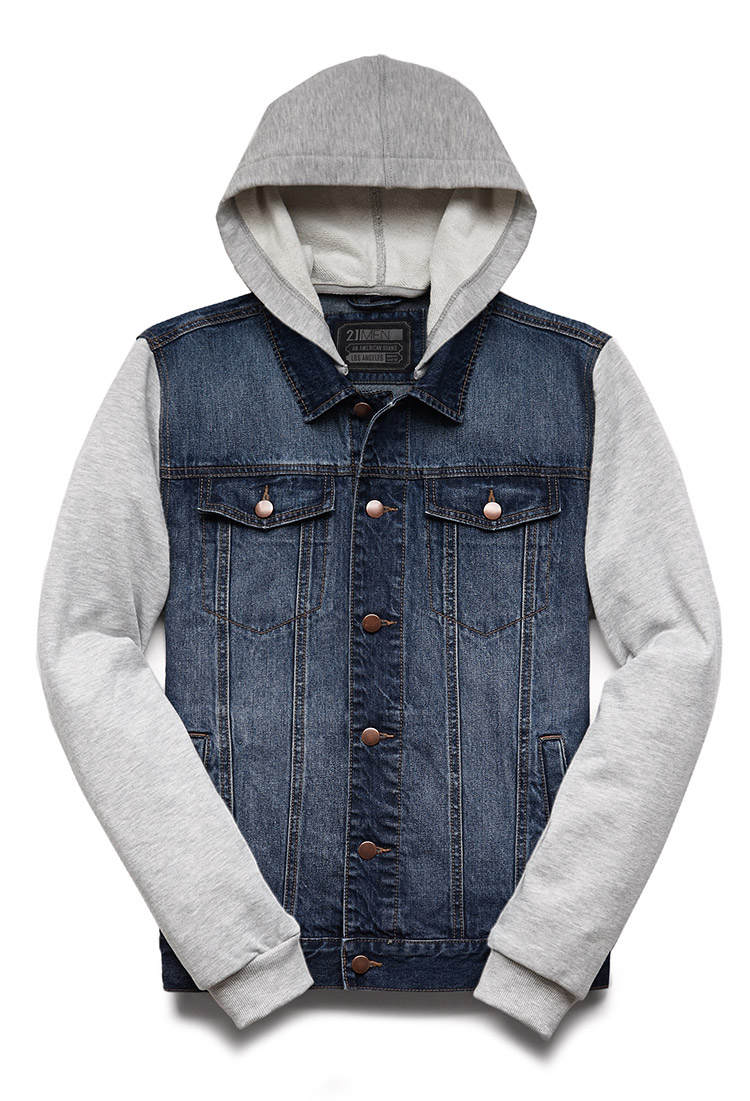 Lyst - Forever 21 Hooded Denim Jacket in Blue for Men