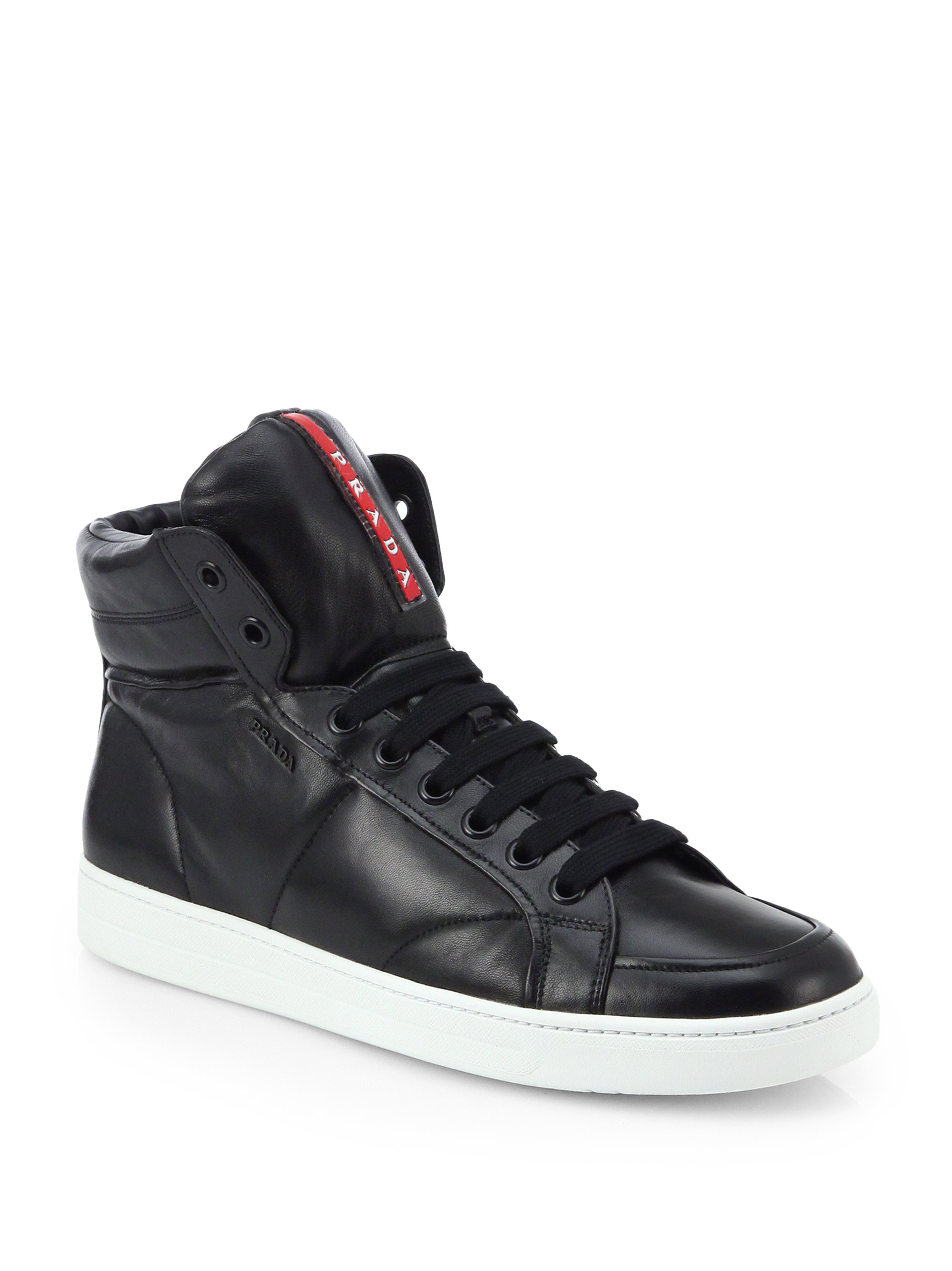 Lyst - Prada Leather High-top Sneakers in Black for Men