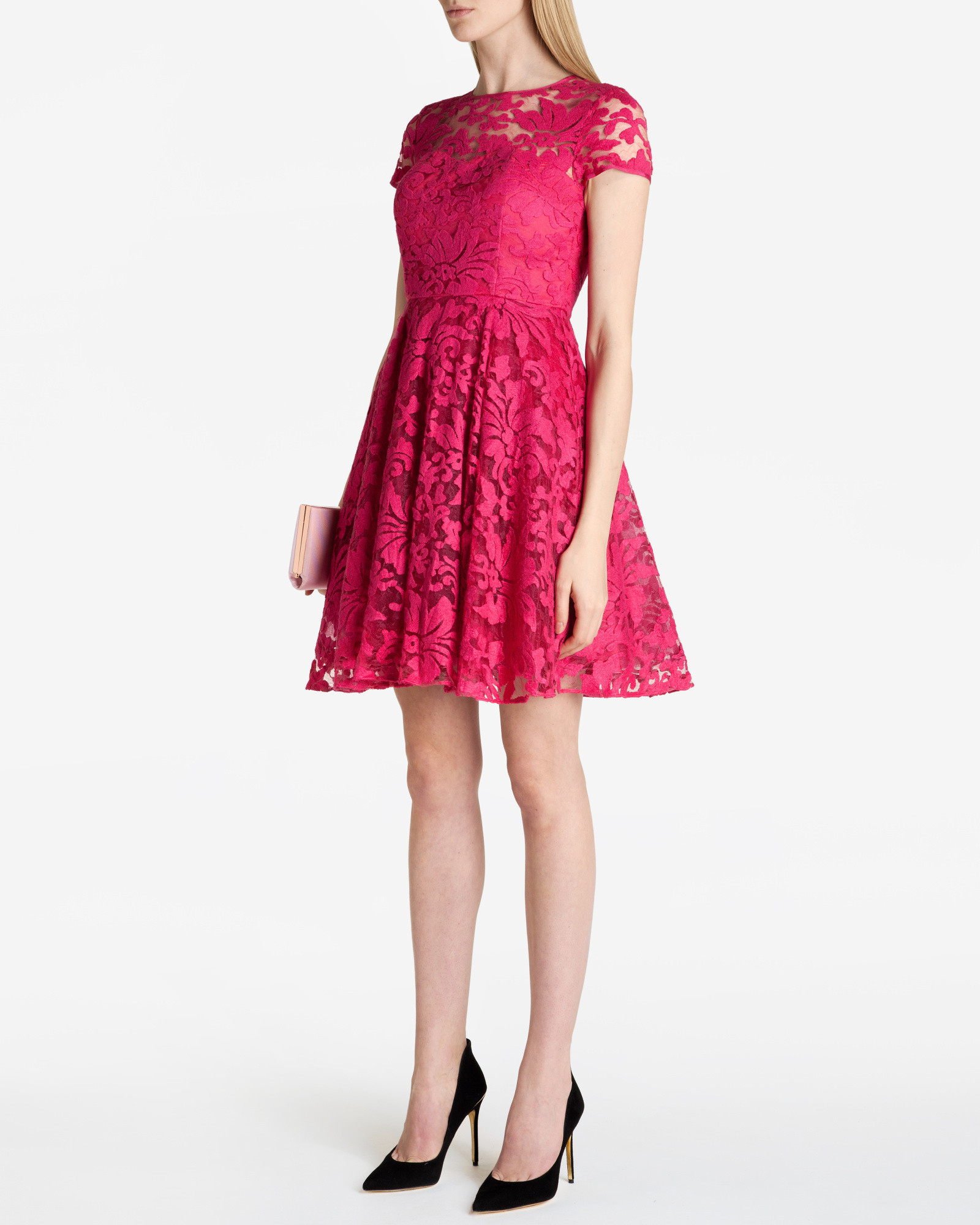Lyst - Ted Baker Jeyla Sheer Panel Lace Dress in Pink