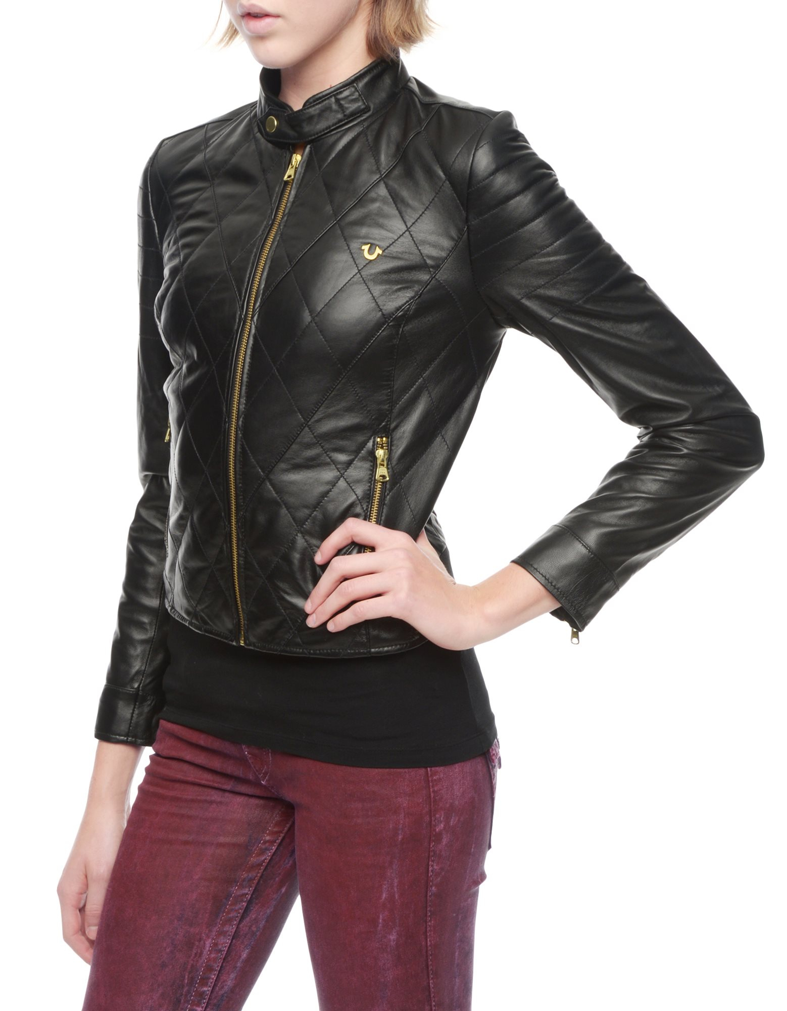 True Religion Leather Quilted Er Womens Jacket In Black Lyst Gallery