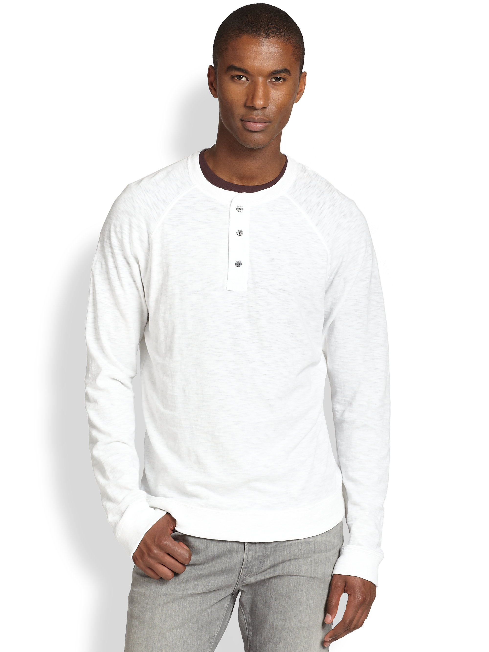 Vince Cotton Henley Shirt in White for Men | Lyst