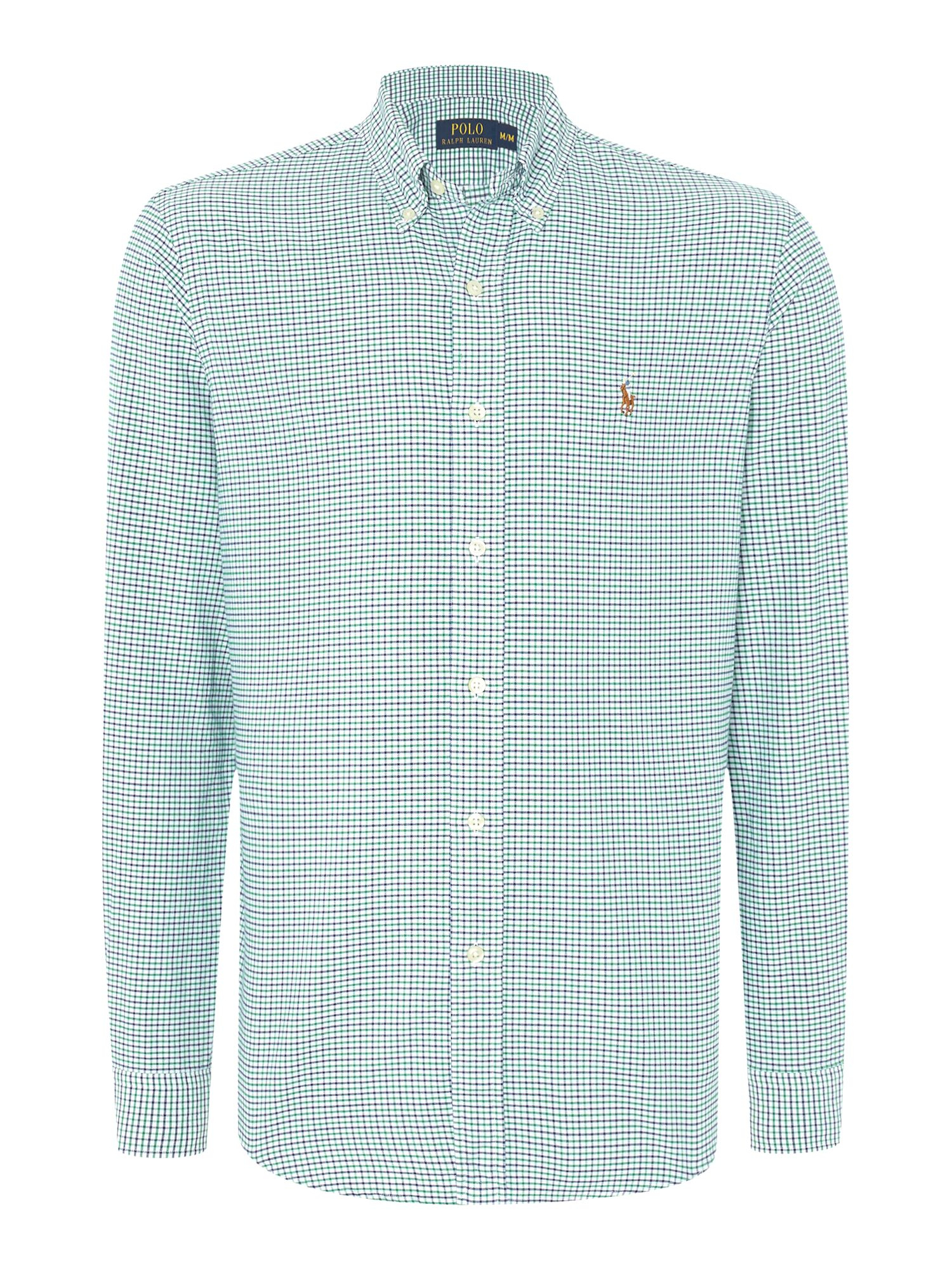 Polo ralph lauren Long Sleeve Custom Fit Green Mini Gingham Shirt in Green for Men | Lyst