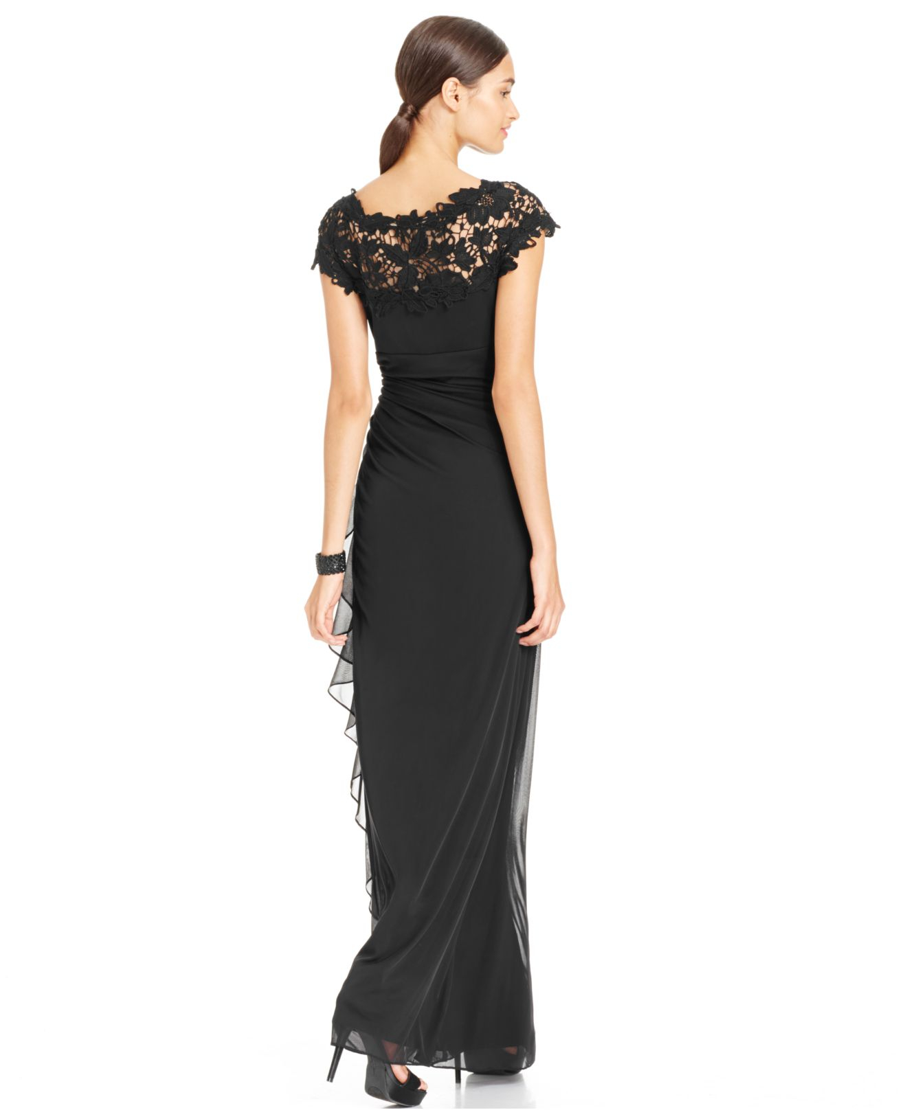 Lyst - Betsy & Adam Lace Ruched Gown In Black