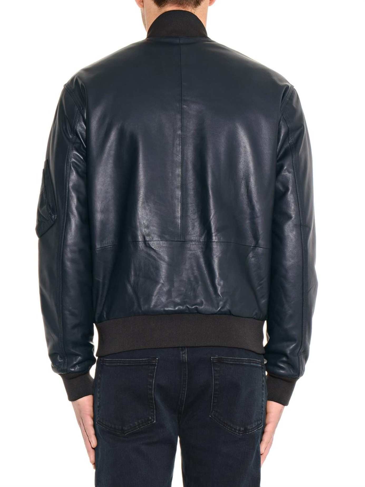 Lyst - McQ Leather Bomber Jacket in Blue for Men