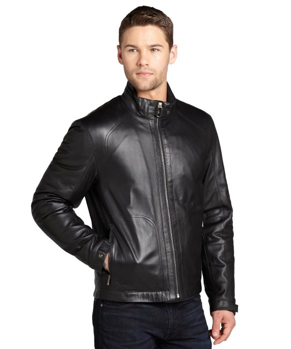 Ermenegildo zegna Sport Black Lambskin Leather Zip Front Moto Jacket in ...