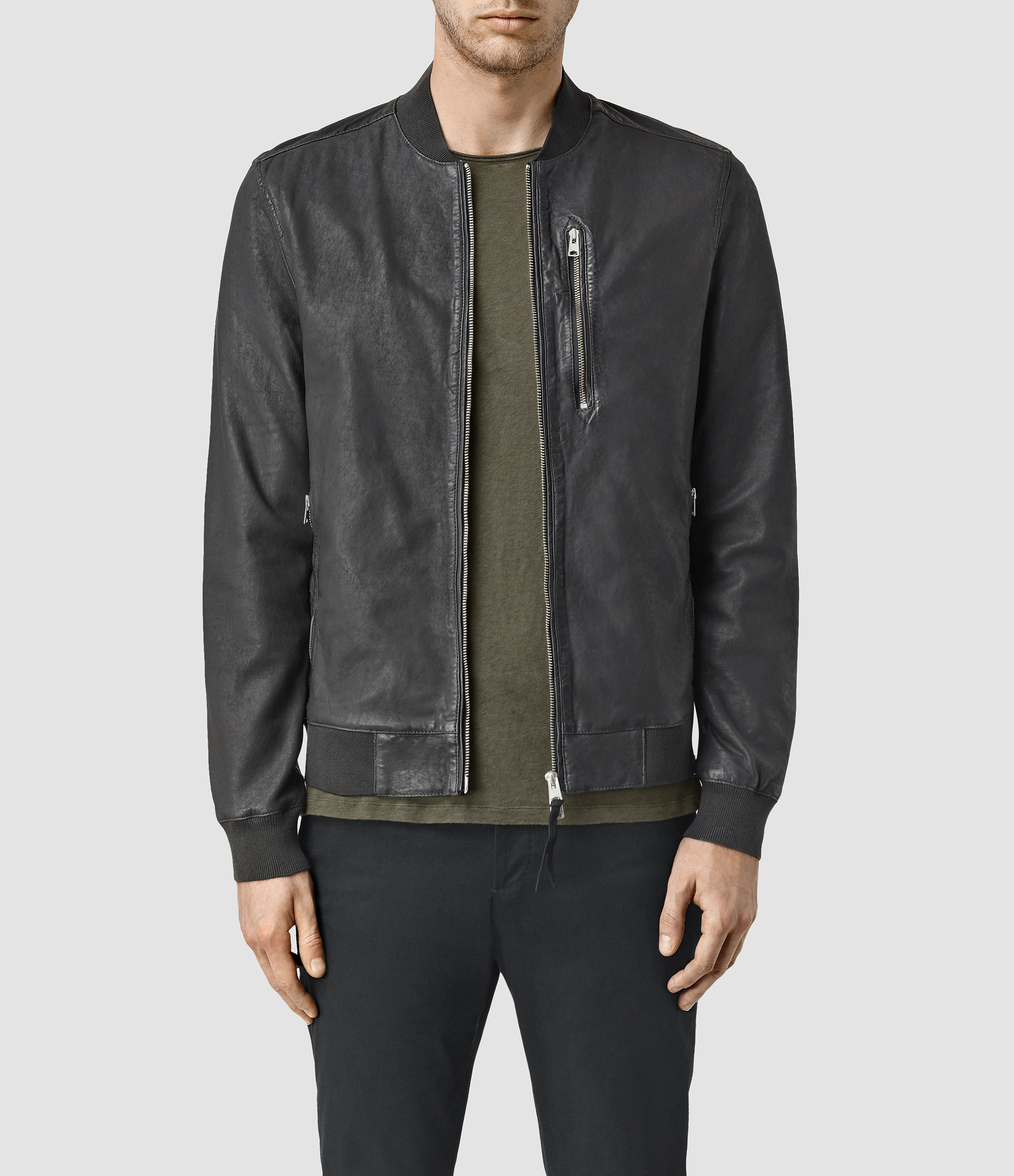 Allsaints Kino Leather Bomber Jacket in Black for Men | Lyst