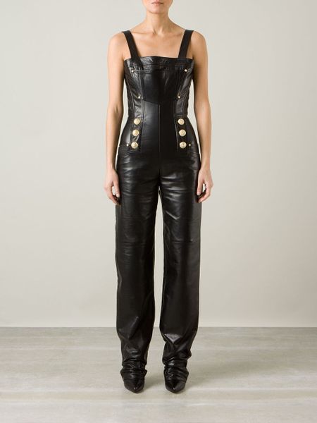 Balmain Leather Jumpsuit in Black | Lyst