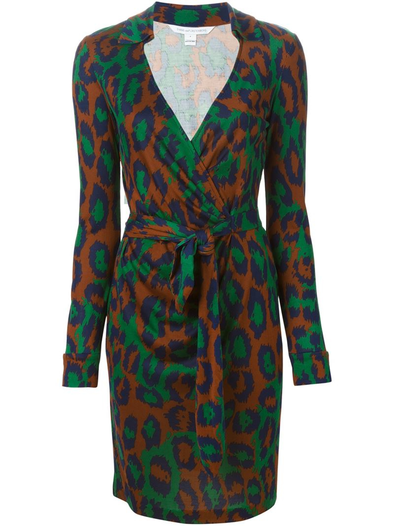 Diane Von Furstenberg Leopard Print Wrap Dress In Green Lyst