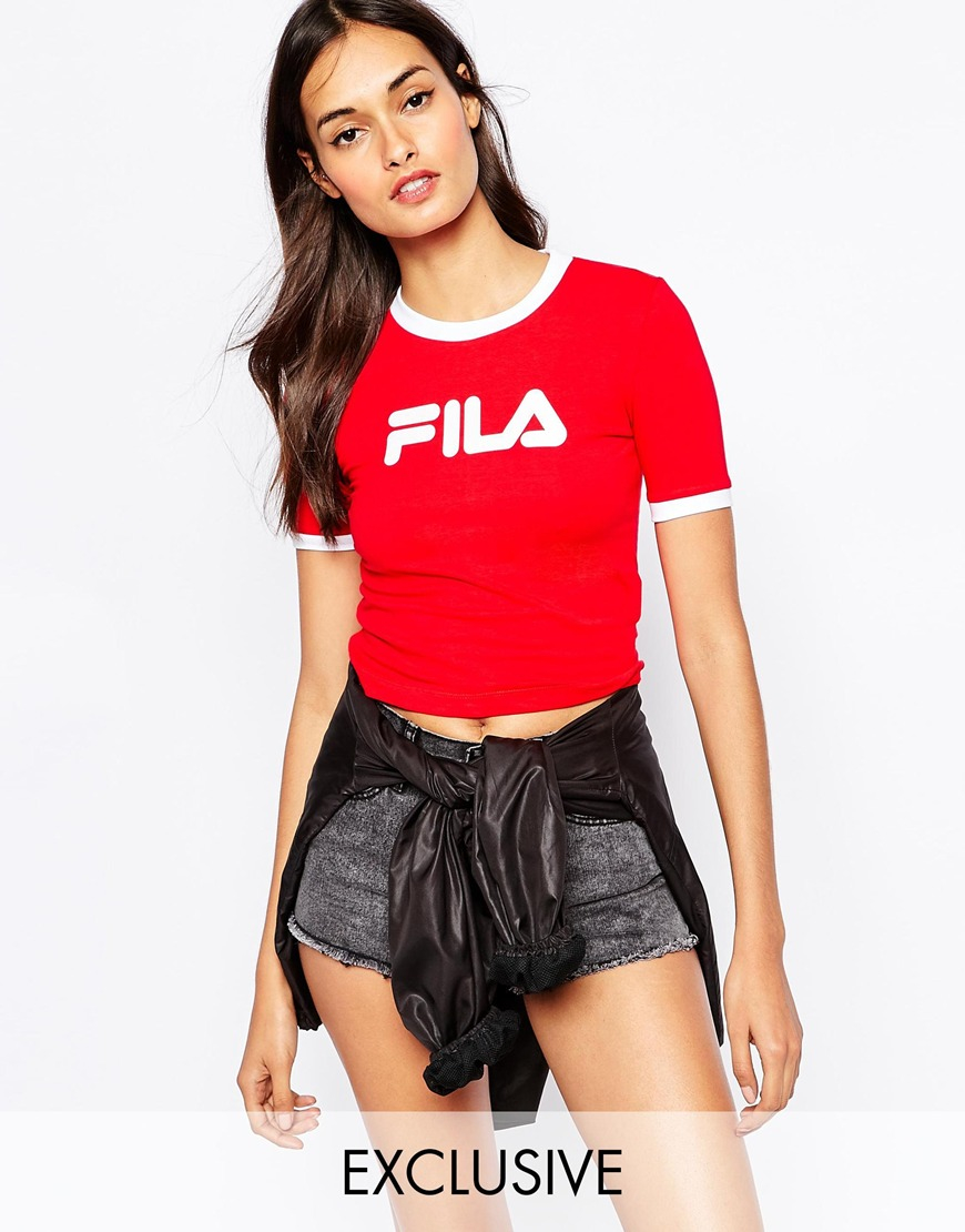 Fila Cropped 90s T-shirt With Contrast Collar And Front Logo in Red | Lyst