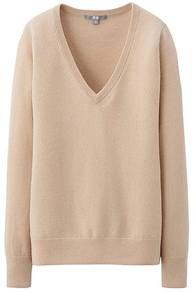 Uniqlo Women Cashmere V Neck Sweater in Beige for Men | Lyst