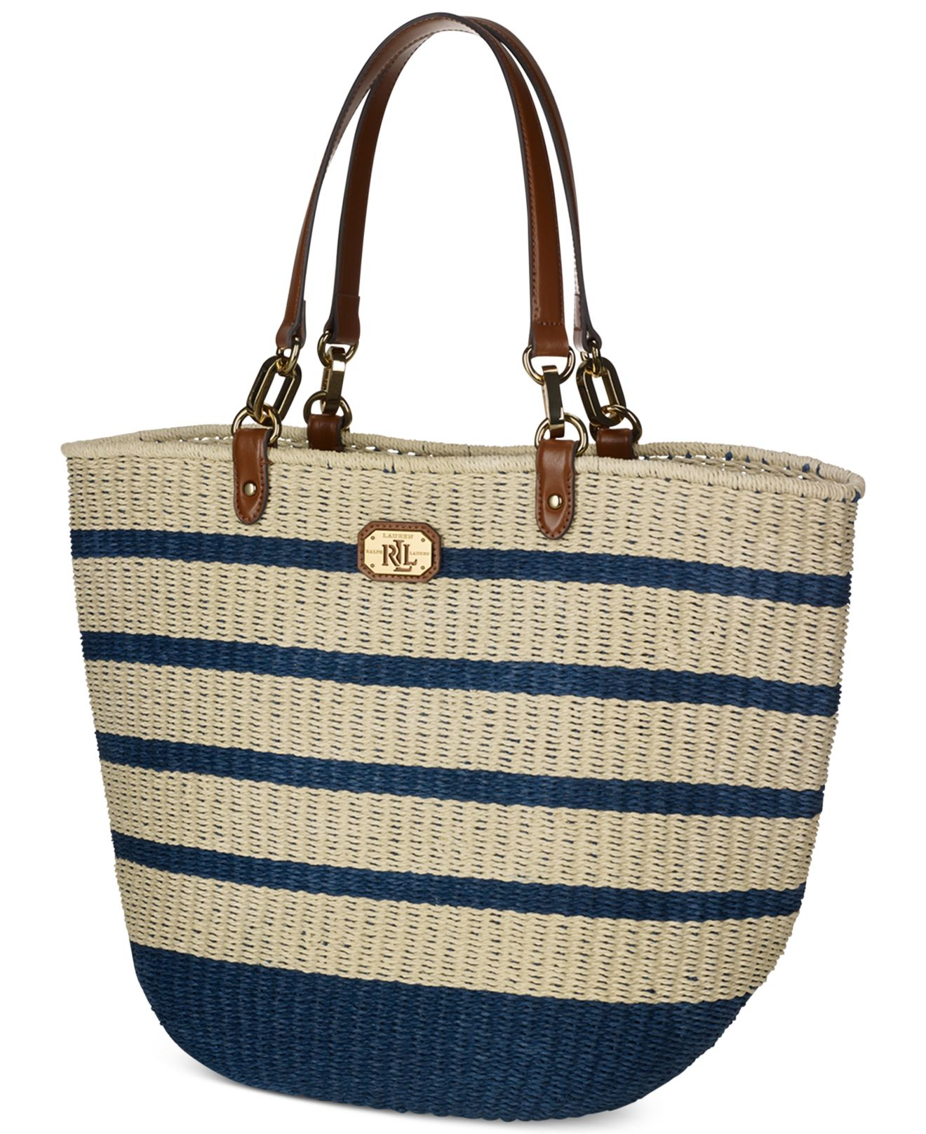 Lauren by ralph lauren Straw Beach Tote in Blue | Lyst