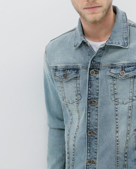 zara basic denim jacket in blue for light blue lyst zara basic denim jacket in blue for light blue lyst