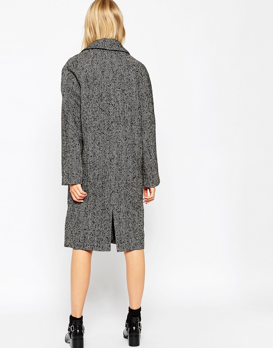 Lyst Asos Coat In Herringbone With Clasp Fasten in Black
