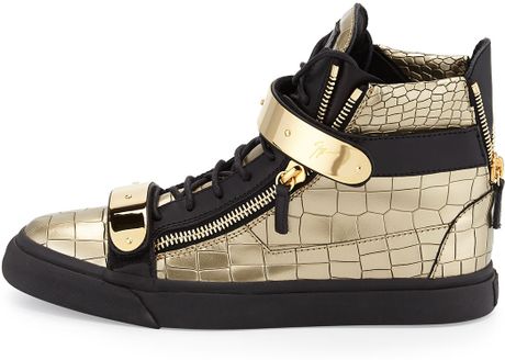 Giuseppe Zanotti Mens Faux-Croc High-Top Sneaker in Black for Men (GOLD ...
