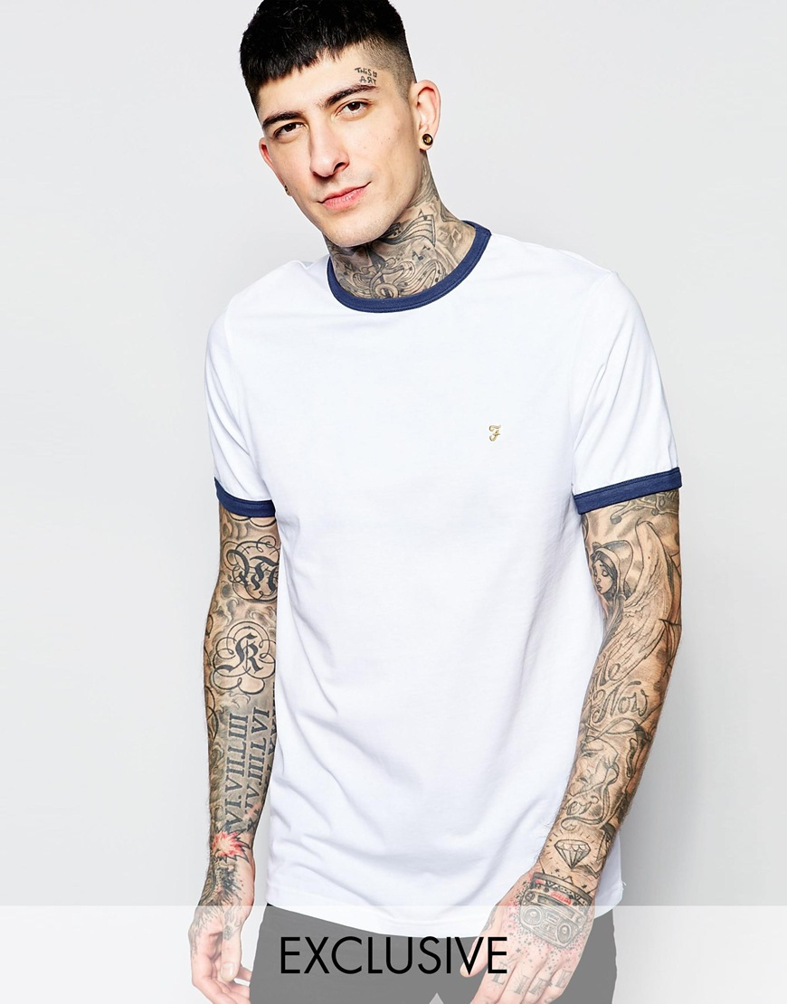 Farah T-shirt With Contrast Trim Slim Fit Exclusive in White for Men | Lyst