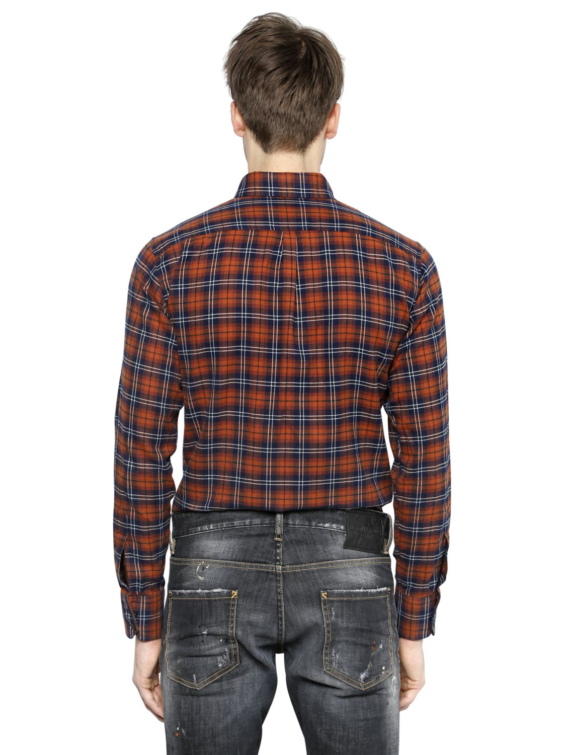 Lyst - Dsquared² Plaid Cotton Flannel Button Down Shirt in Brown for Men