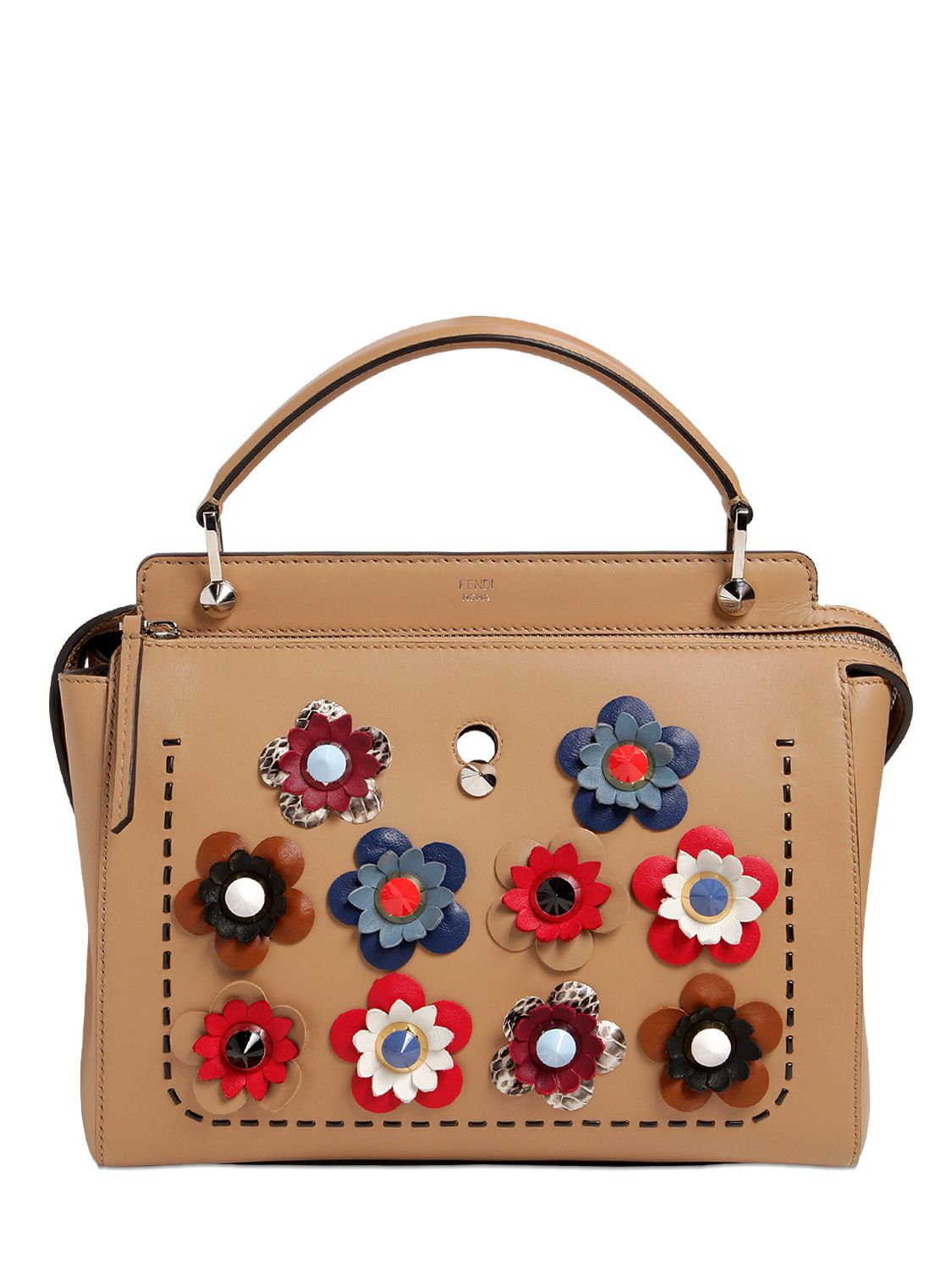 Fendi .com Flower Appliqués Leather Bag in Natural | Lyst