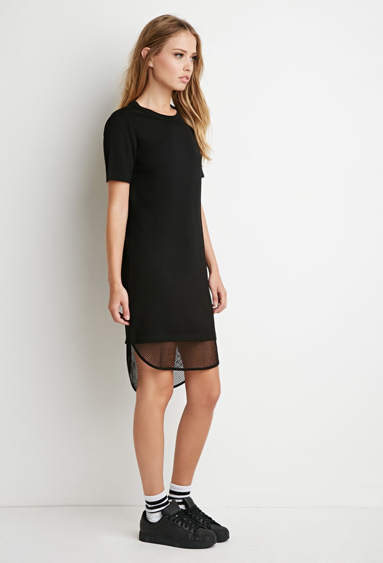 Lyst Forever 21 Mesh  hem T shirt  Dress  in Black