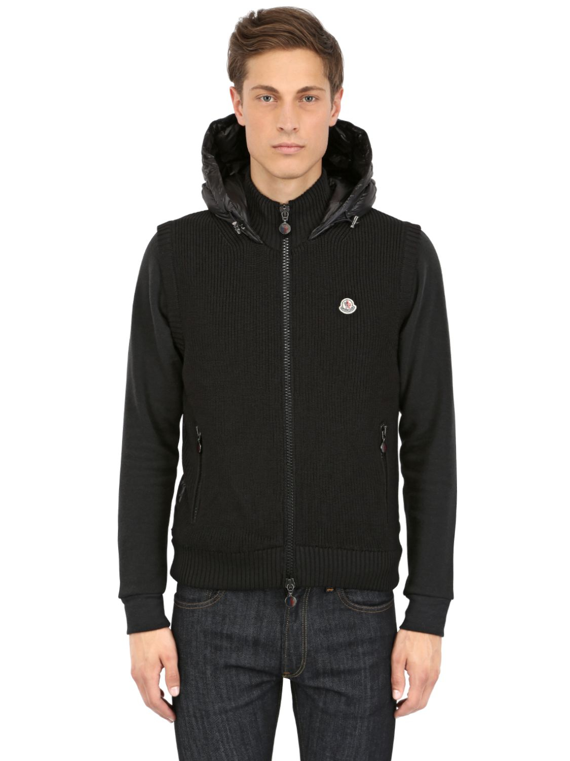 moncler black nylon knit hoodie moncler black nylon knit hoodie