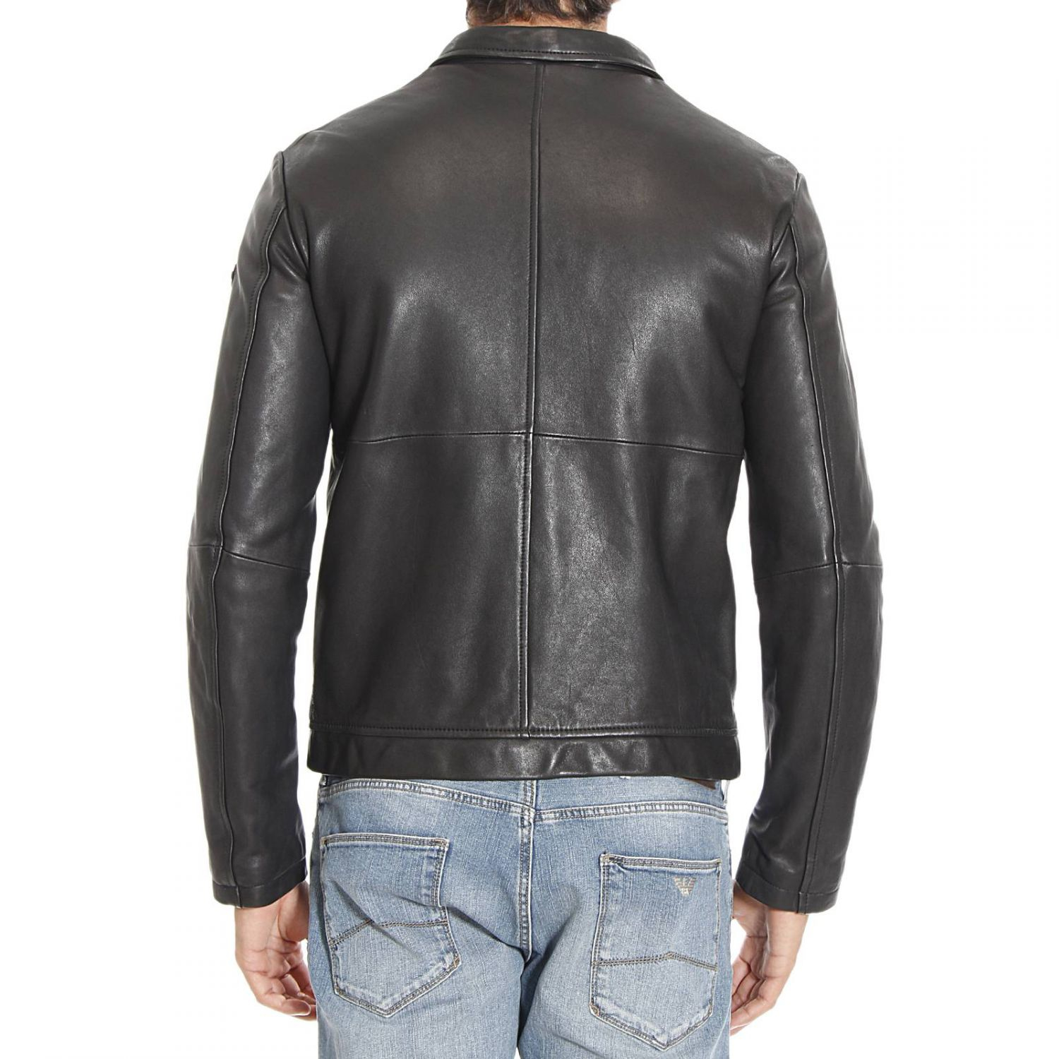 Lyst - Armani Jeans Spread-Collar Leather Biker Jacket in Black for Men