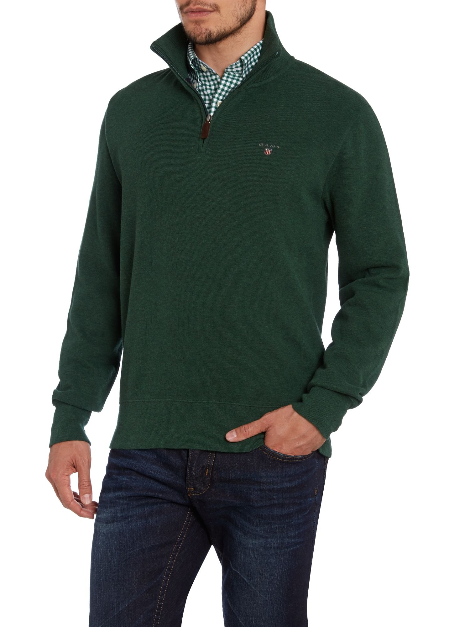 Gant Sacker Ribbed Half Zip Collar Sweatshirt in Green for Men - Lyst