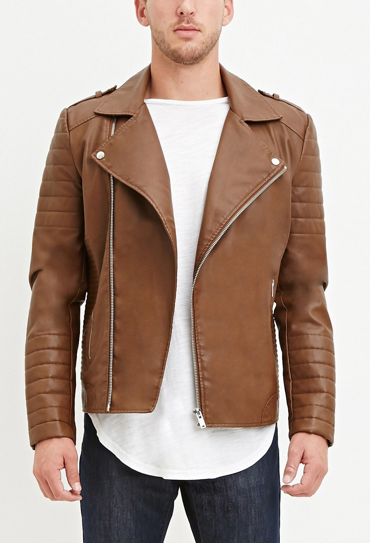 Forever 21 Quilted Faux Leather Jacket in Brown for Men | Lyst