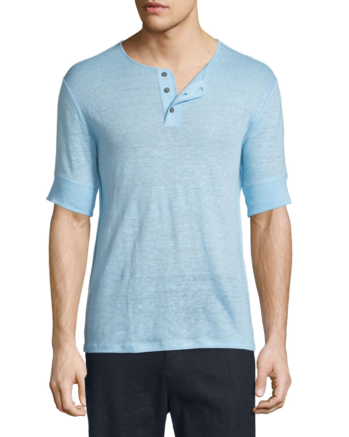 Vince Short-sleeve Linen Henley T-shirt in Blue for Men | Lyst
