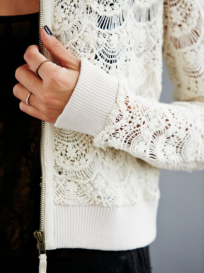 Free People Womens Lace Bomber Jacket in White - Lyst