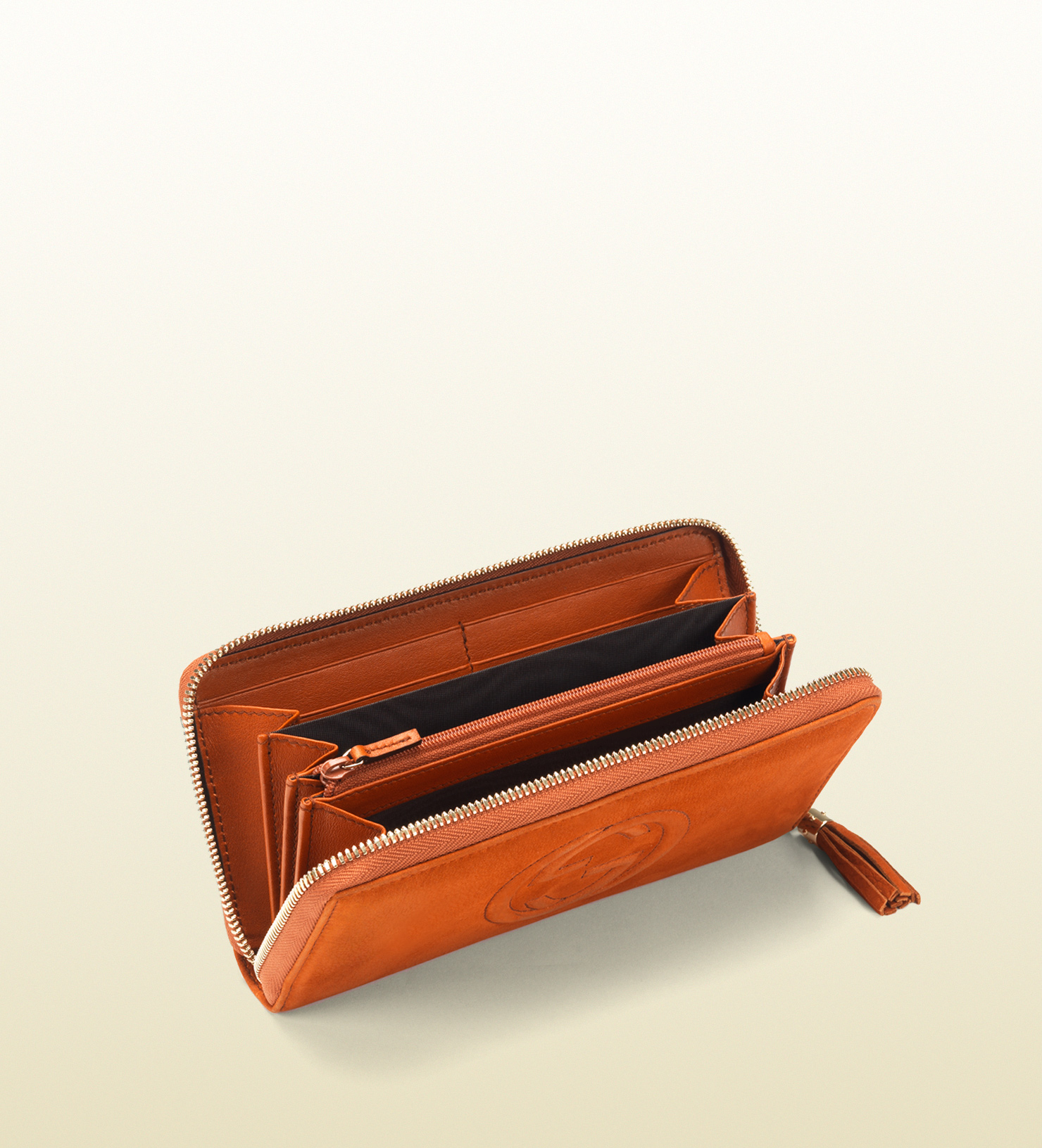 Gucci Soho Nubuck Leather Zip Around Wallet in Orange for Men - Lyst