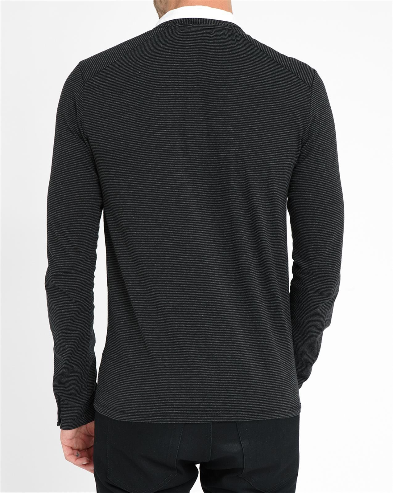 Ikks Black Long-sleeve Pocket Polo Shirt With Contrasting White Collar ...