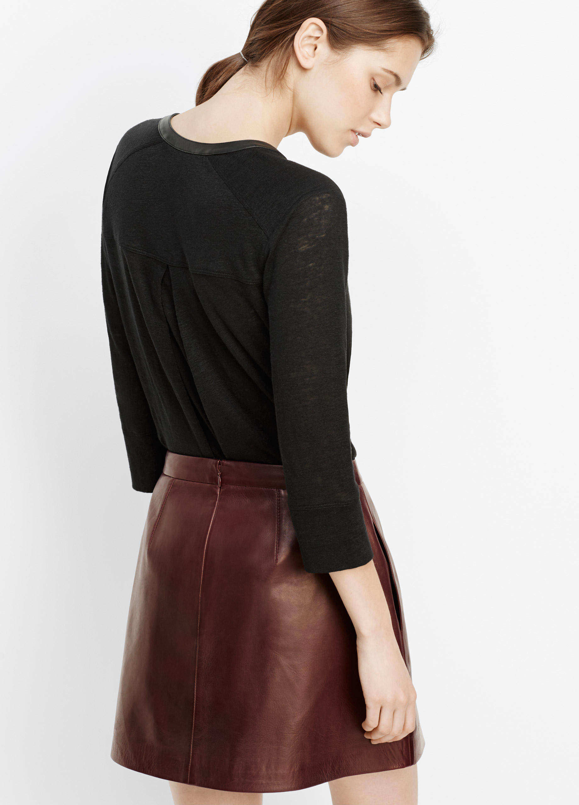 Lyst Vince Inverted Front Pleat Leather Skirt In Brown 