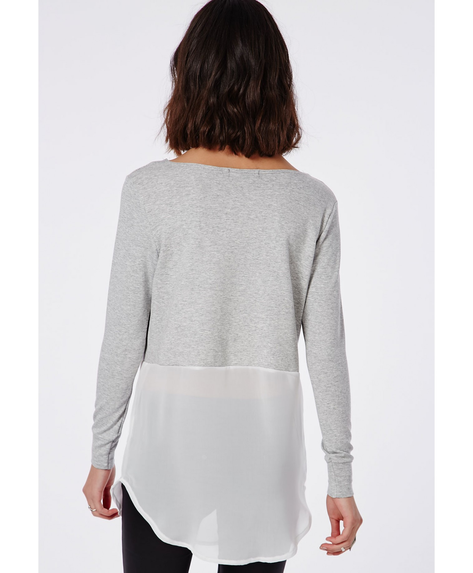 grey long sleeve shirt crop top