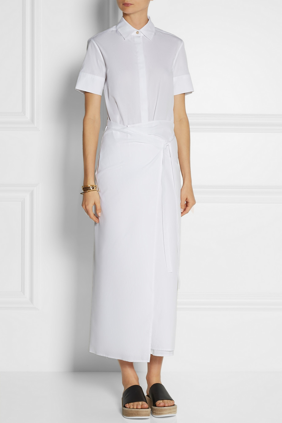 Lyst - Rosetta Getty Wrap-effect Cotton-poplin Midi Dress in White