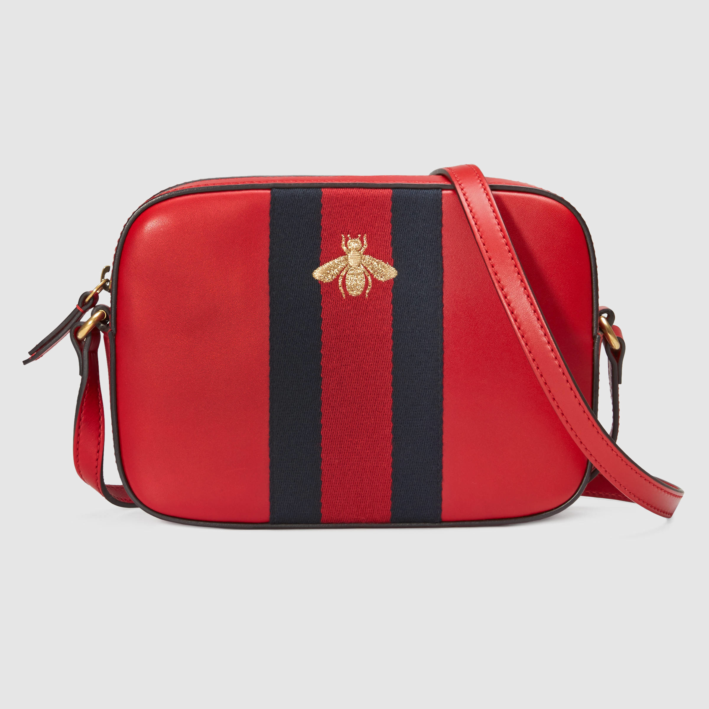 Gucci Bee Web Leather Shoulder Bag in Red - Lyst