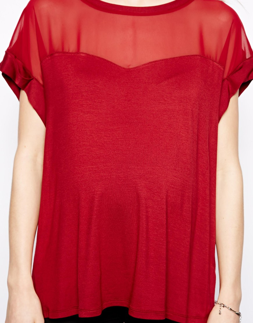 Lyst Asos Exclusive Sheer Panel Top in Red