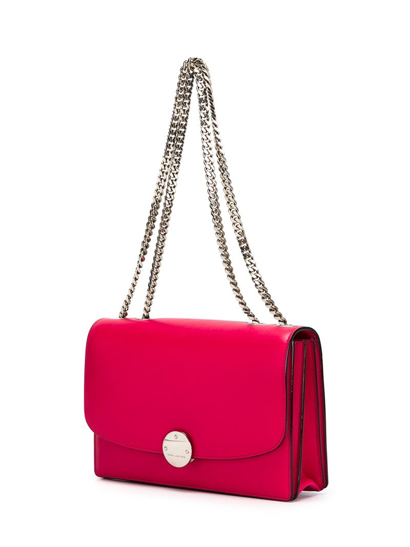 pink and white marc jacobs tote bag