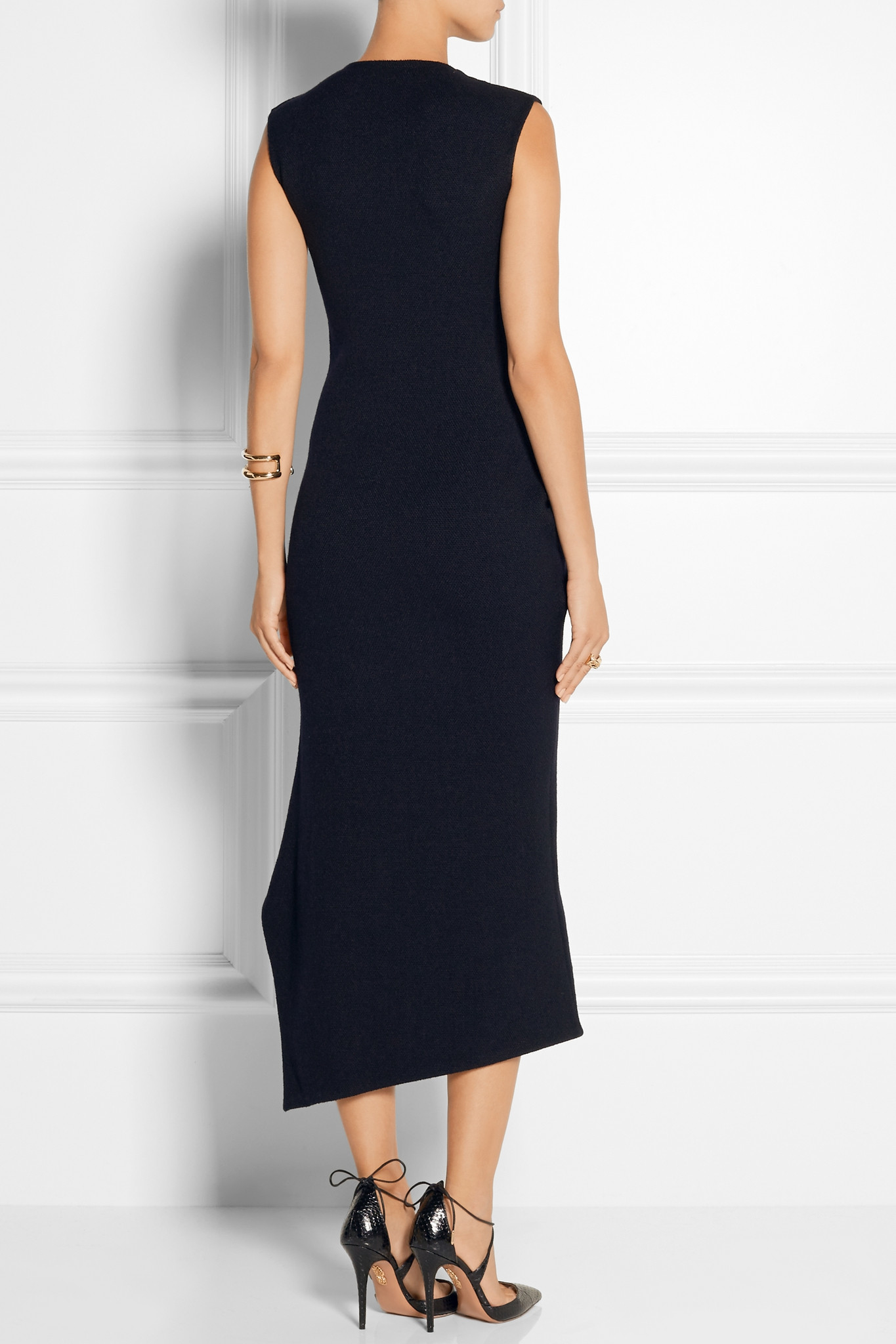 Victoria Beckham Draped Stretch Wool-blend Midi Dress in ...