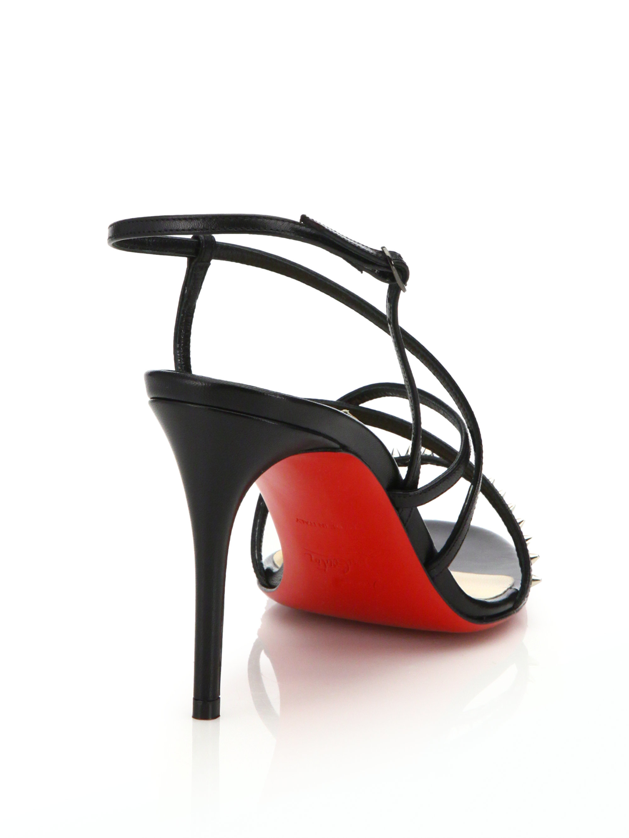 Christian louboutin Leather Studded Strappy Sandals in Red (black ...  