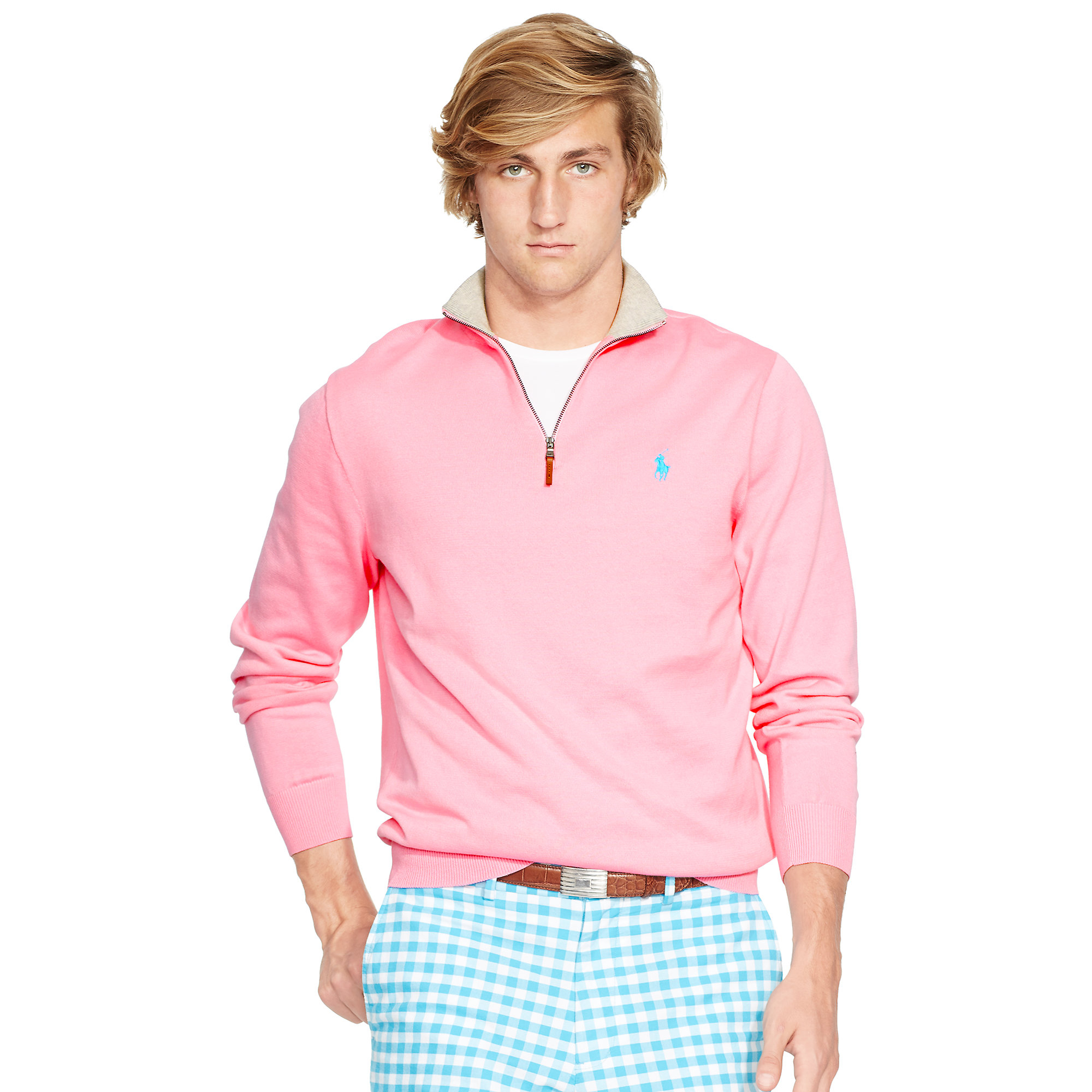 Lyst - Ralph Lauren Pima Cotton Half-zip Sweater in Pink for Men