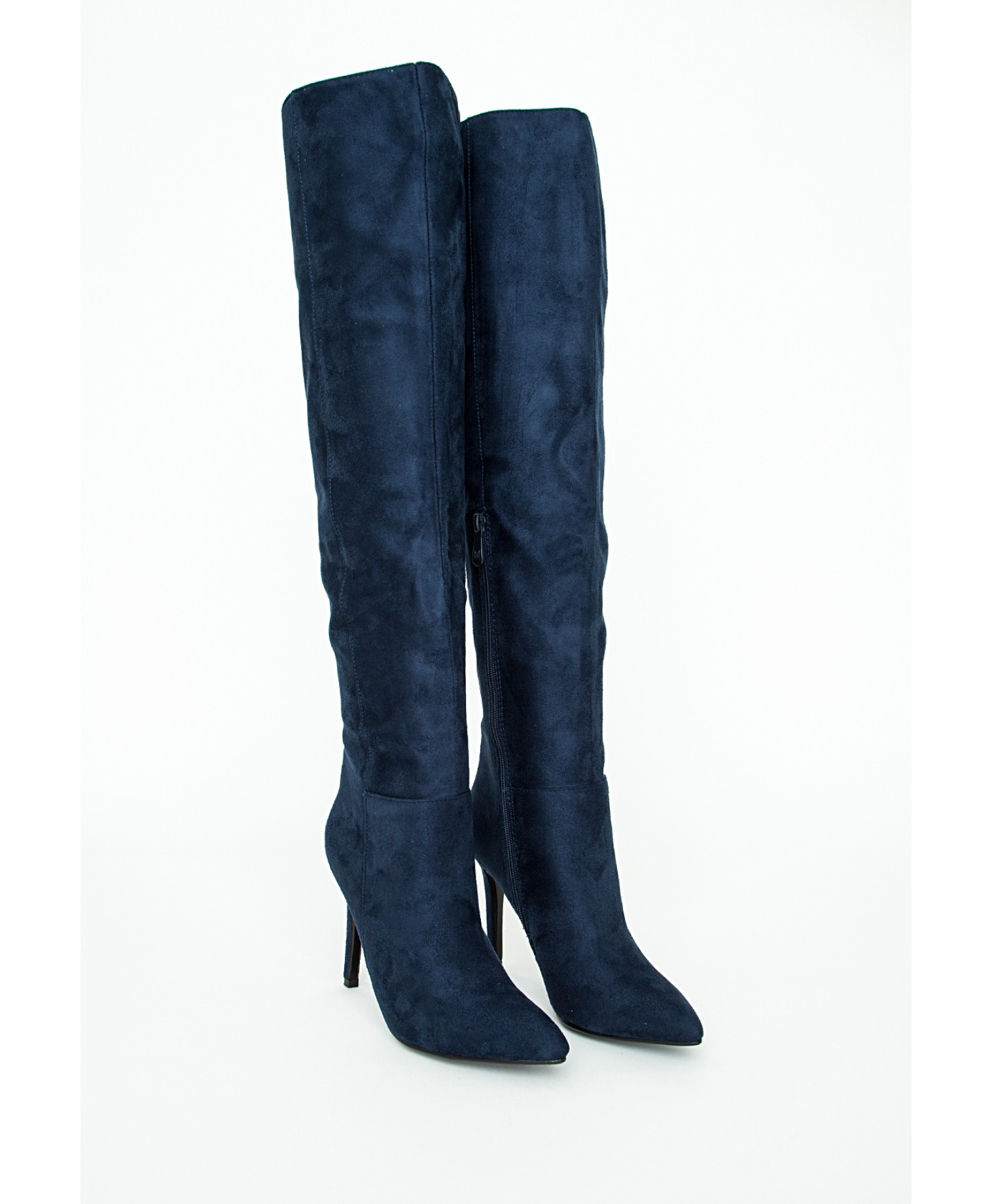 Lyst - Missguided Knee High Stiletto Heeled Boots Navy in Blue