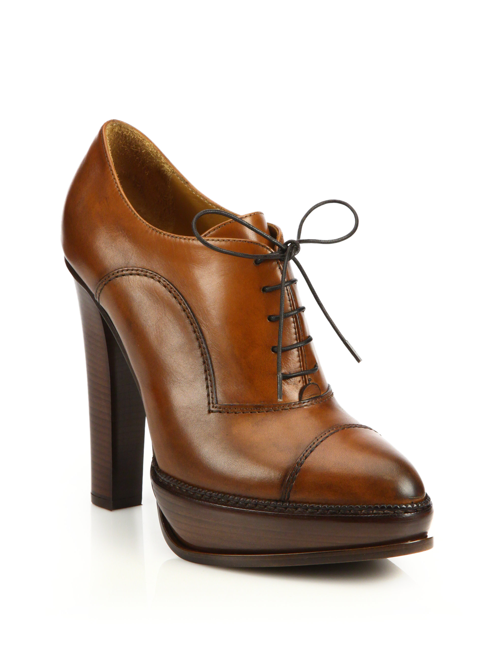 Lyst - Ralph Lauren Temple Leather Oxford Platform Booties in Brown