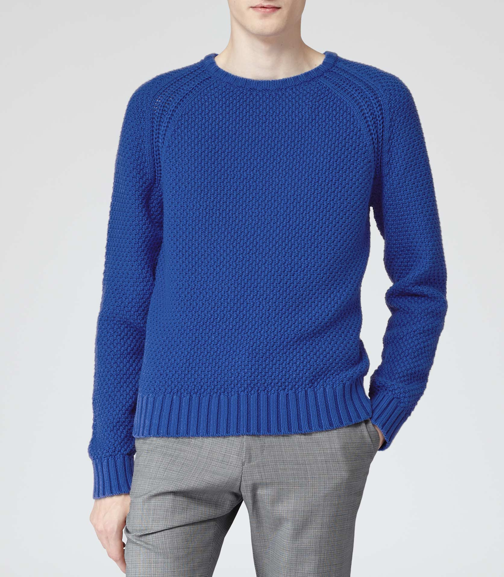Reiss Carlton Textured Crew Neck Jumper in Blue for Men | Lyst