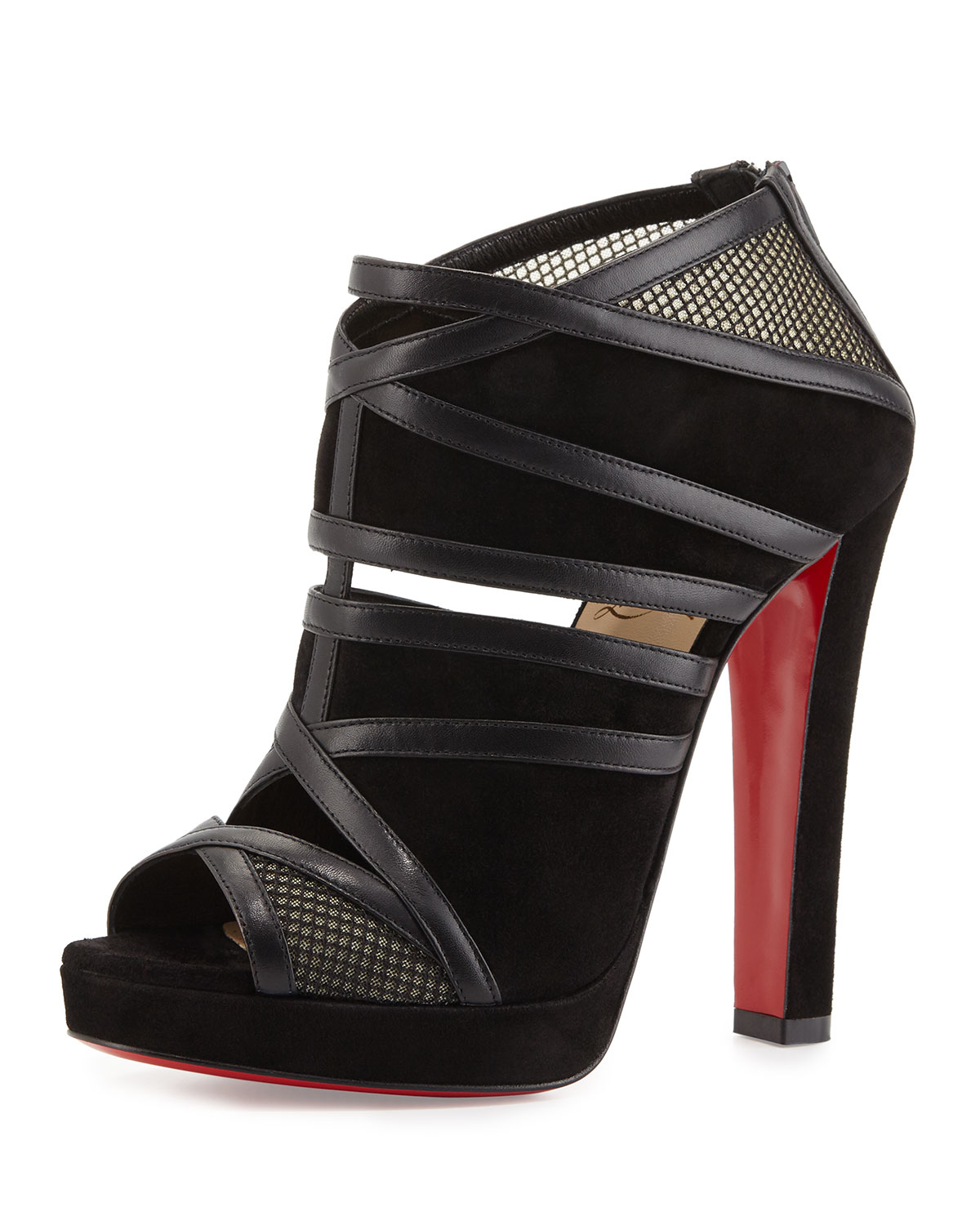 Christian louboutin Commandanta Suede and Mesh Boots in Black | Lyst