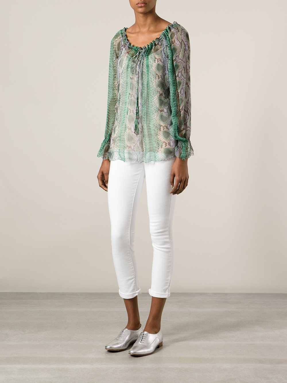 Green print blouse