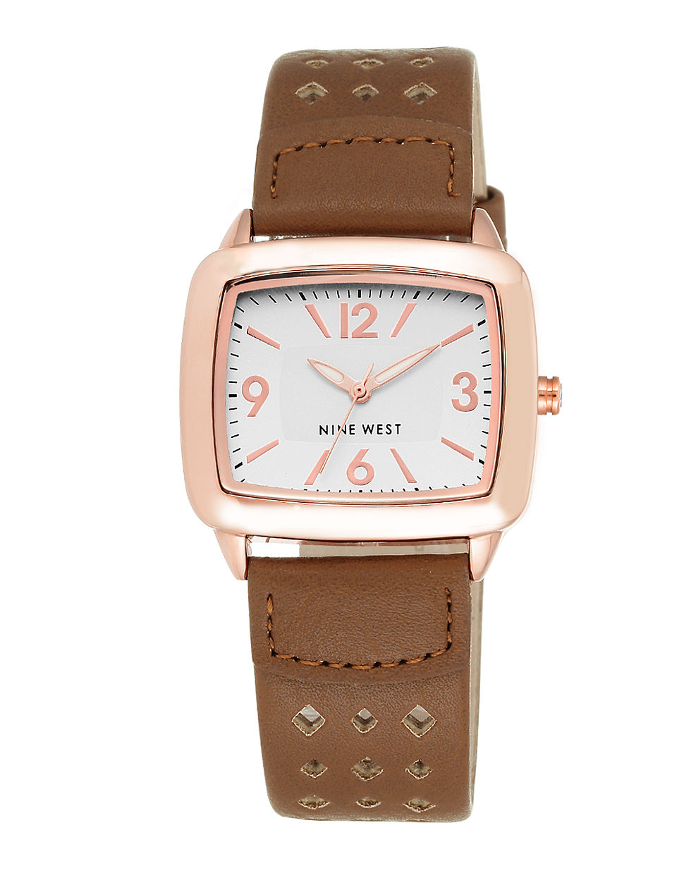 Nine west Ladies Rose Goldtone And Embellished Leather Strap Watch in