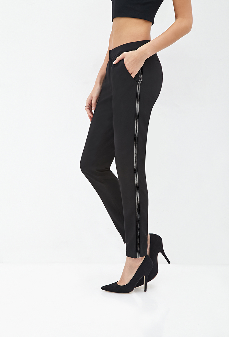 ladies tuxedo trousers satin stripe