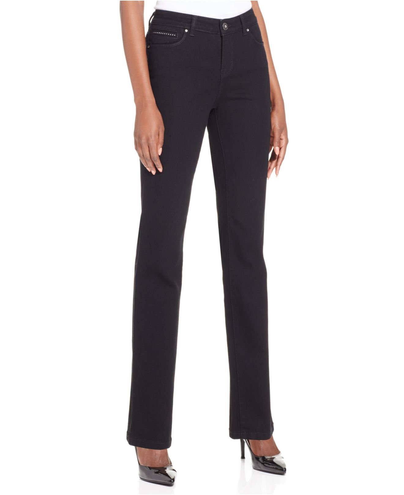 Style & co. Petite Tummy-control Straight-leg Jeans in Black | Lyst